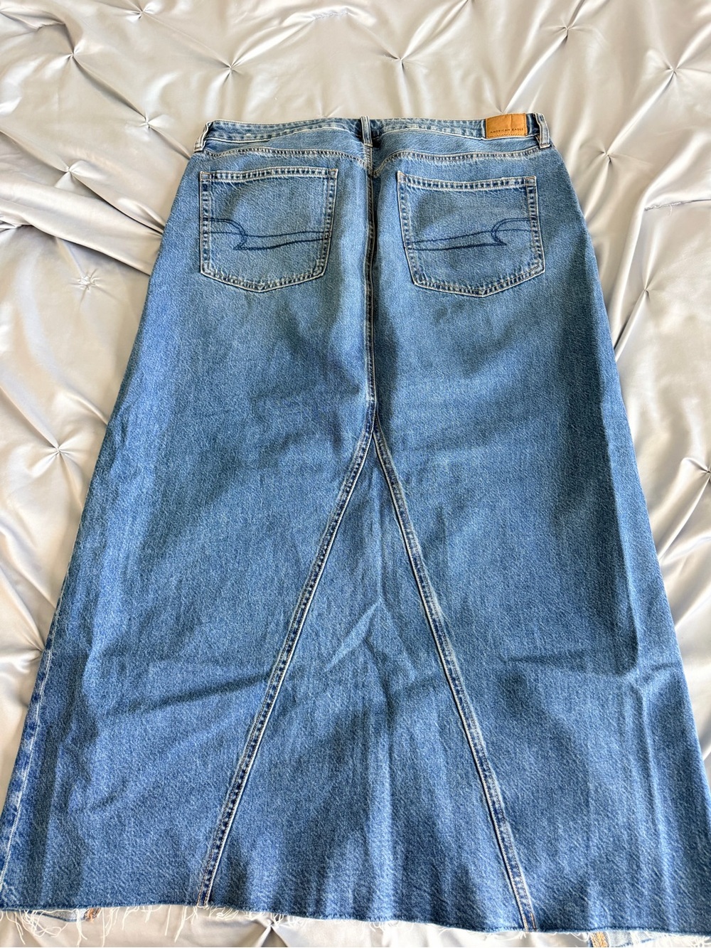 American Eagle Outfitters Asymmetrical Denim Skirt in Light and Dark Blue - Picture 3 of 5